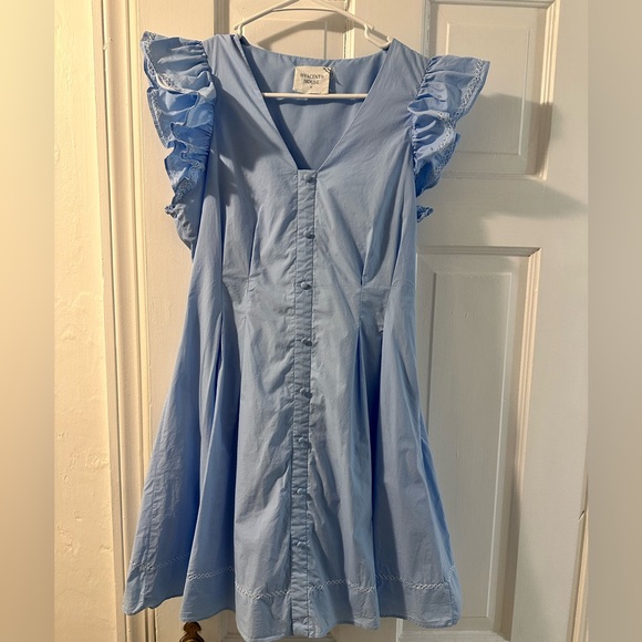 Chic Light Blue Ruffle Sleeve Mini Dress - Picture 2 of 2